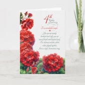 Trouwdag 4 Jaar Sentimentele Rode Geraniums Kaart (Voorkant)
