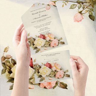 Trouwdag Antieke Tuin Roos Bloemen All In One Uitnodiging