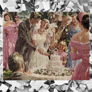 Trouwdag Bruid Bruidegom Jonggehuwden Snijden de T Legpuzzel
