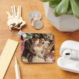 Trouwdag Bruid Bruidegom Jonggehuwden Snijden de T Sleutelhanger