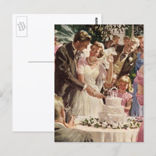 Trouwdag bruid bruidegom pasgetrouwden snijden de briefkaart (Voorkant / Achterkant)