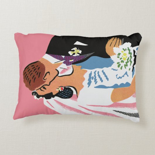 Trouwdag, bruid en bruidegom nieuwgetrouwd kussend accent kussen (Achterkant)