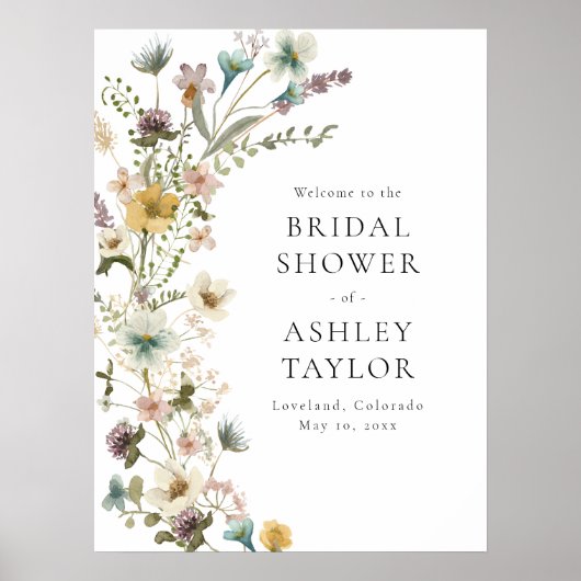 Trouwdag Bruidsshower Welkomstbord met Bloemen Poster (Voorkant)