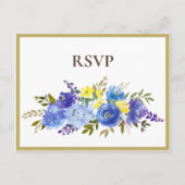Trouwdag Carolina Blauw Bloem Bruin RSVP Uitnodiging Briefkaart (Voorkant)