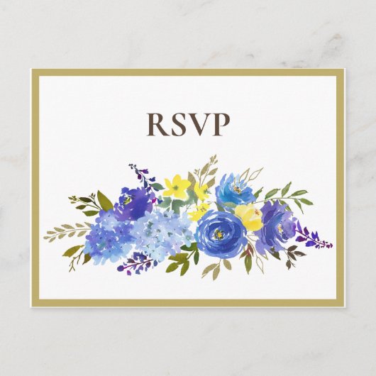 Trouwdag Carolina Blauw Bloem Bruin RSVP Uitnodiging Briefkaart (Voorkant)