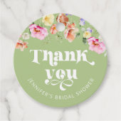 Trouwdag dankjewel in wilde bloem salie groen bedankjes labels (Voorkant)