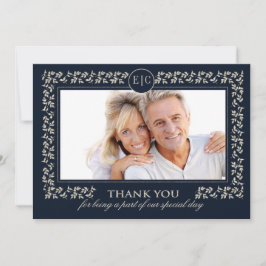 Trouwdag Dankjewelkaart Navy Blauw Zilver Jubileum Bedankkaart