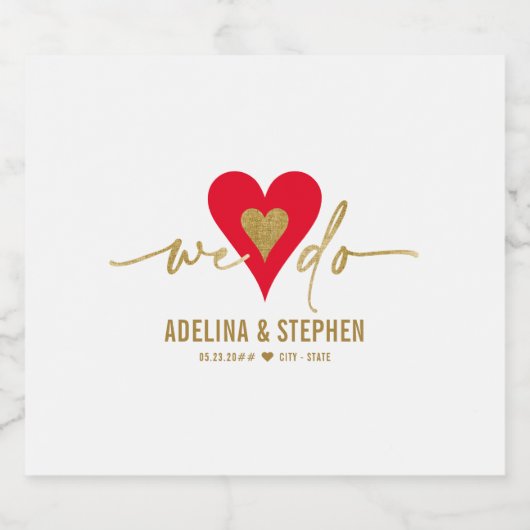 Trouwdag Elegant Eenvoudig Hart Wij Doen Gouden Sc Sparkling Wijnetiket (Enkel label)