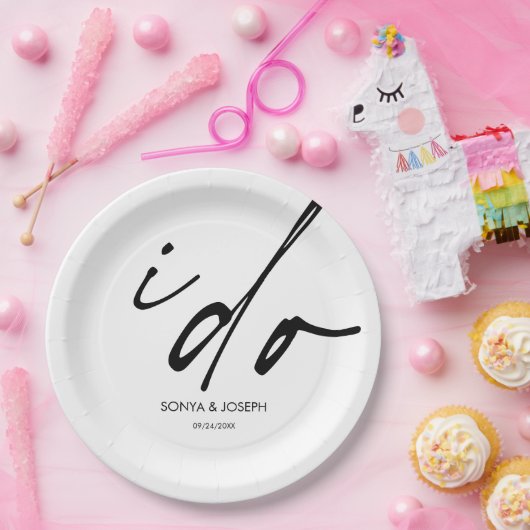 Trouwdag Elegant script dat ik doe Papieren Bordje (Feest)