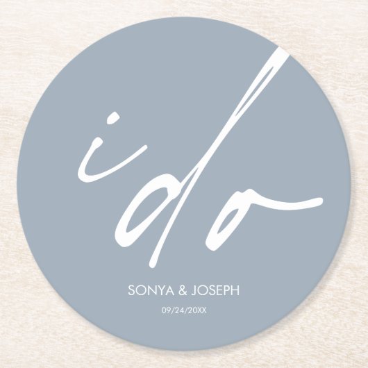 Trouwdag Elegant script dat ik doe Ronde Kartonnen Onderzetter (Voorkant)