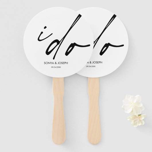 Trouwdag Elegant Script "Ik doe" Hand Fan Handwaaier (Voorkant en achterkant)