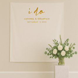 Trouwdag Elegante Gouden en Witte Fotobackdrop Wandkleed
