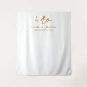 Trouwdag Elegante Gouden en Witte Fotobackdrop Wandkleed (Voorkant)