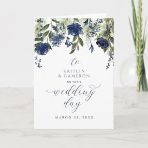 Trouwdag Felicitatiekaart Navy Blue Wilde Bloemen Kaart