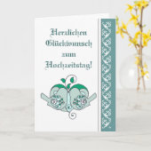 Trouwdag Felicitaties Bloemhart Vogel Duits Kaart (Gele Bloem)