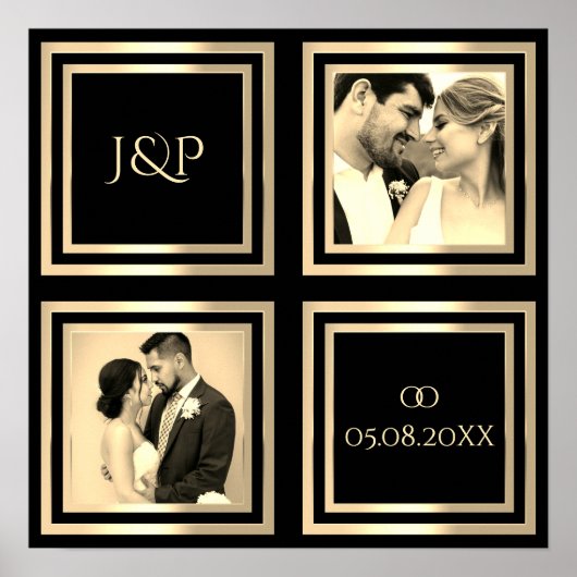 Trouwdag foto geheugen zwart goud Poster (Voorkant)