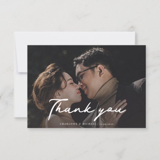 Trouwdag Fotoscript Handbeletterd Bedankkaart (Voorkant)