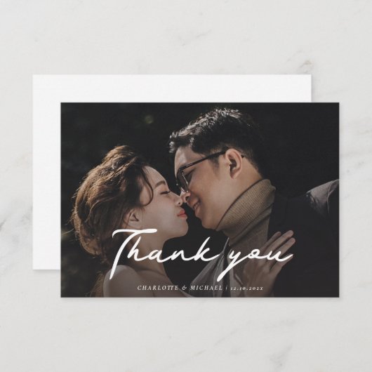 Trouwdag Fotoscript Handbeletterd Bedankkaart (Voorkant / Achterkant)