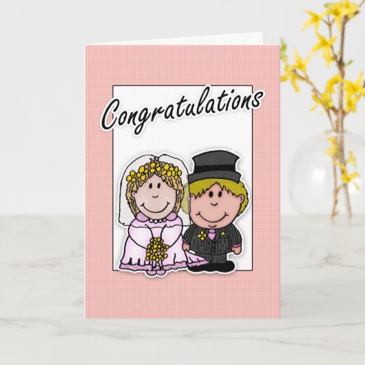 Trouwdag gefeliciteerd met bruid en bruidegom kaart (Gele Bloem)