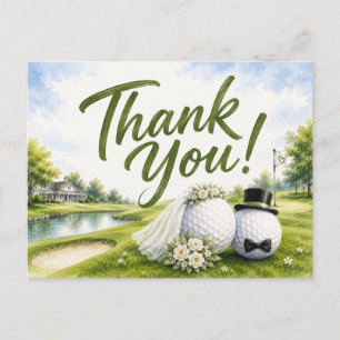 Trouwdag Golf Bruid & Bruidegom Bedankt Briefkaart