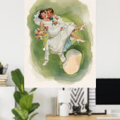 Trouwdag golf Bruid & Bruidegom op Golfbaan Poster (Thuiskantoor)