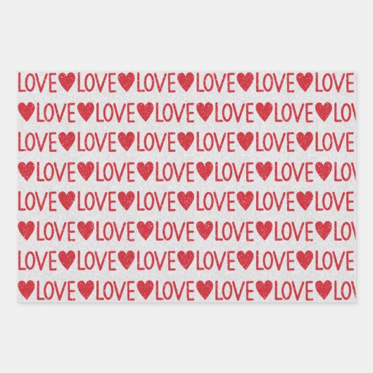Trouwdag Huwelijk Rood Witte Glitter Harten Inpakpapier Vel (Voorkant 2)