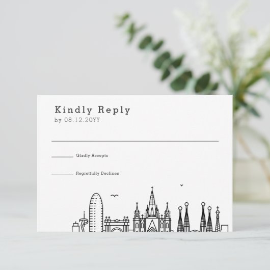 Trouwdag in Barcelona | Gestileerde Skyline RSVP (Staand voorkant)