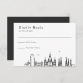 Trouwdag in Barcelona | Gestileerde Skyline RSVP (Voorkant / Achterkant)