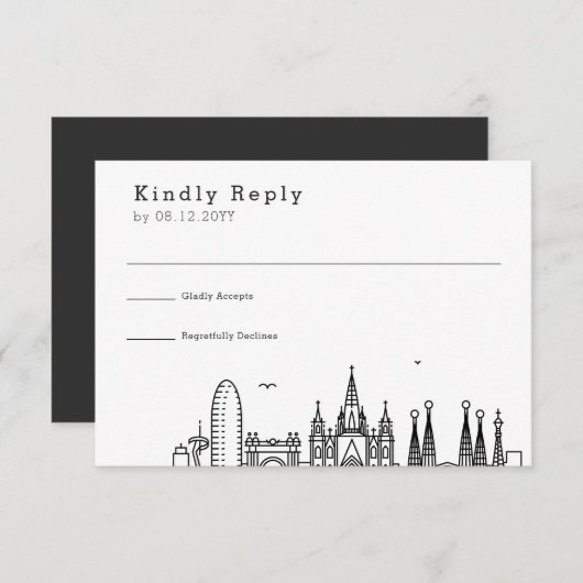 Trouwdag in Barcelona | Gestileerde Skyline RSVP (Voorkant / Achterkant)
