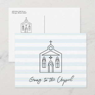 Trouwdag in de Kapel Blauw Save the Date Briefkaart