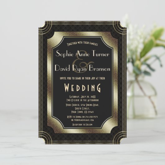 Trouwdag in de stijl van Great Gatsby Goud Art Dec Kaart (Staand voorkant)