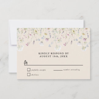 Trouwdag in de wilde bloementuin met warme aardeto RSVP kaartje