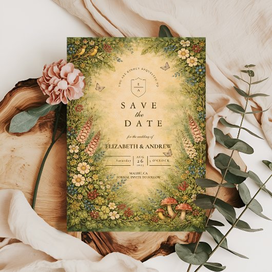 Trouwdag in de wilde bloementuin save the date