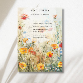 Trouwdag in een vintage bloemenweide in de herfst RSVP kaartje