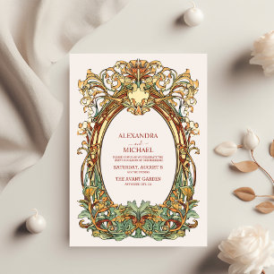 Trouwdag in Florale Vintage Art Nouveau-stijl Kaart