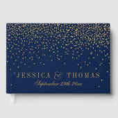 Trouwdag in Navyblauw & Glamour Goud Confetti Gastenboek (Voorkant)