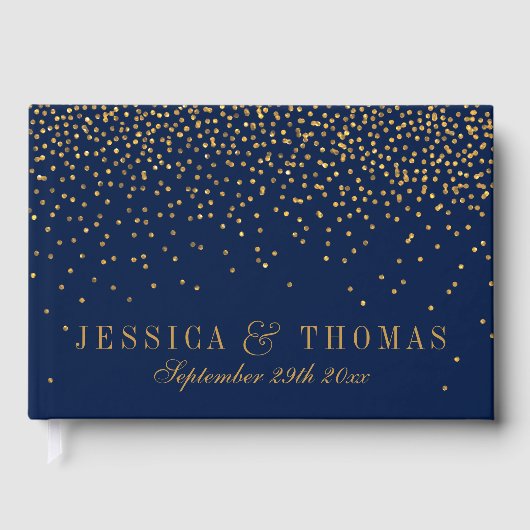 Trouwdag in Navyblauw & Glamour Goud Confetti Gastenboek (Voorkant)