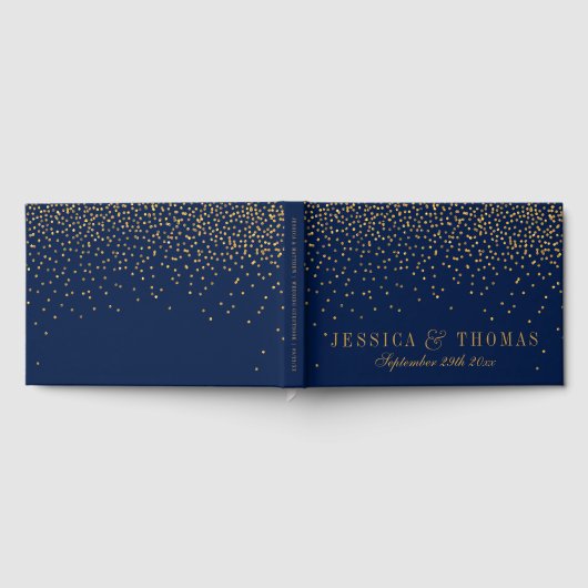 Trouwdag in Navyblauw & Glamour Goud Confetti Gastenboek (Volledig)