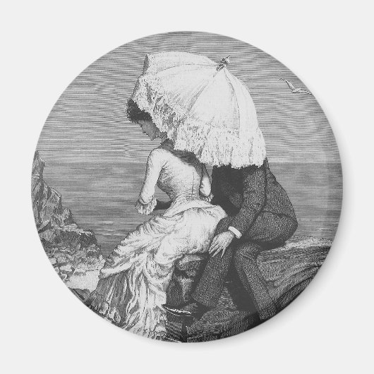 Trouwdag in oude stijl, pasgetrouwden aan het stra magneet (Voorkant)