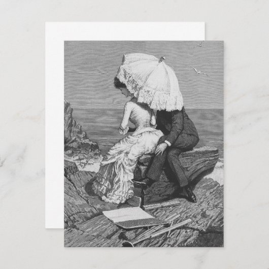 Trouwdag in retro-stijl, pasgehuwden aan het stran kaart (Voorkant / Achterkant)