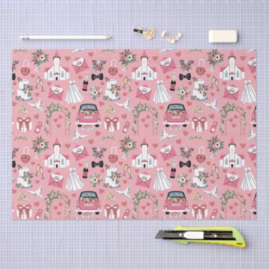 Trouwdag in roze tissuepapier (Craft)