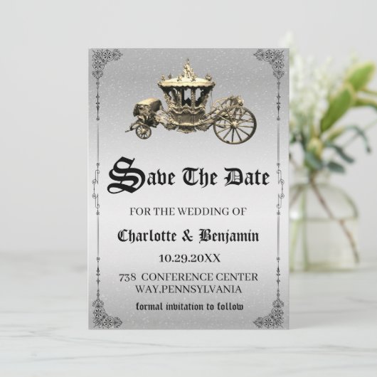 Trouwdag in sprookjesstijl  save the date (Staand voorkant)