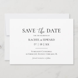 Trouwdag in traditionele zwart-wit stijl save the date