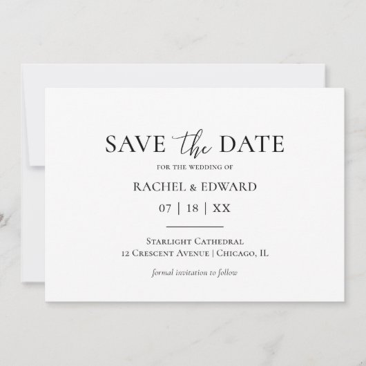 Trouwdag in traditionele zwart-wit stijl save the date (Voorkant)
