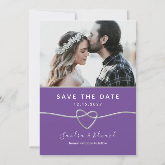 Trouwdag in Turquoise en Paars Save The Date (Voorkant)