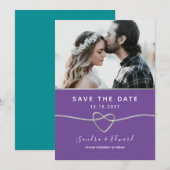 Trouwdag in Turquoise en Paars Save The Date (Voorkant / Achterkant)