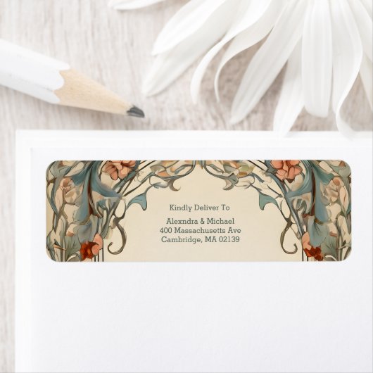 Trouwdag in Vintage Floral Art Nouveau-stijl Etiket (Insitu)