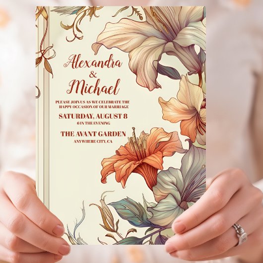 Trouwdag in Vintage Floral Art Nouveau-stijl Kaart