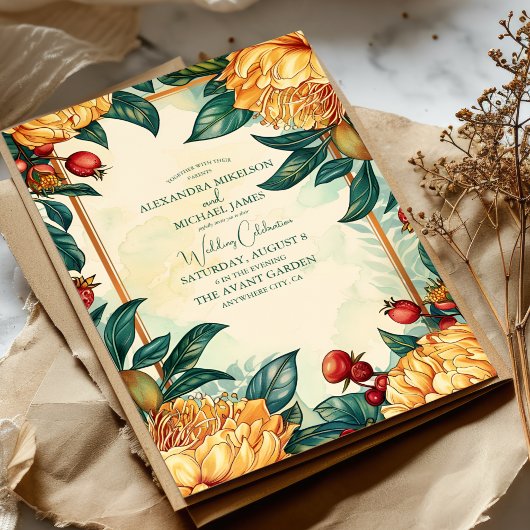 Trouwdag in Vintage Florale Art Nouveau-stijl Kaart