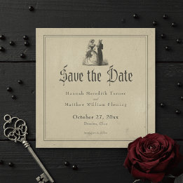 Trouwdag in vintage gotische zwarte toile bruine t save the date